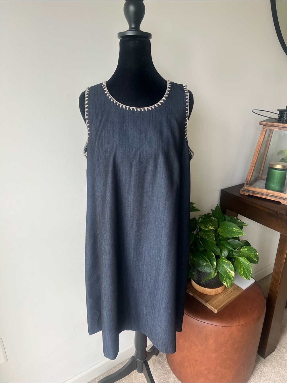 Calvin Klein Navy Shift Dress with White Trim